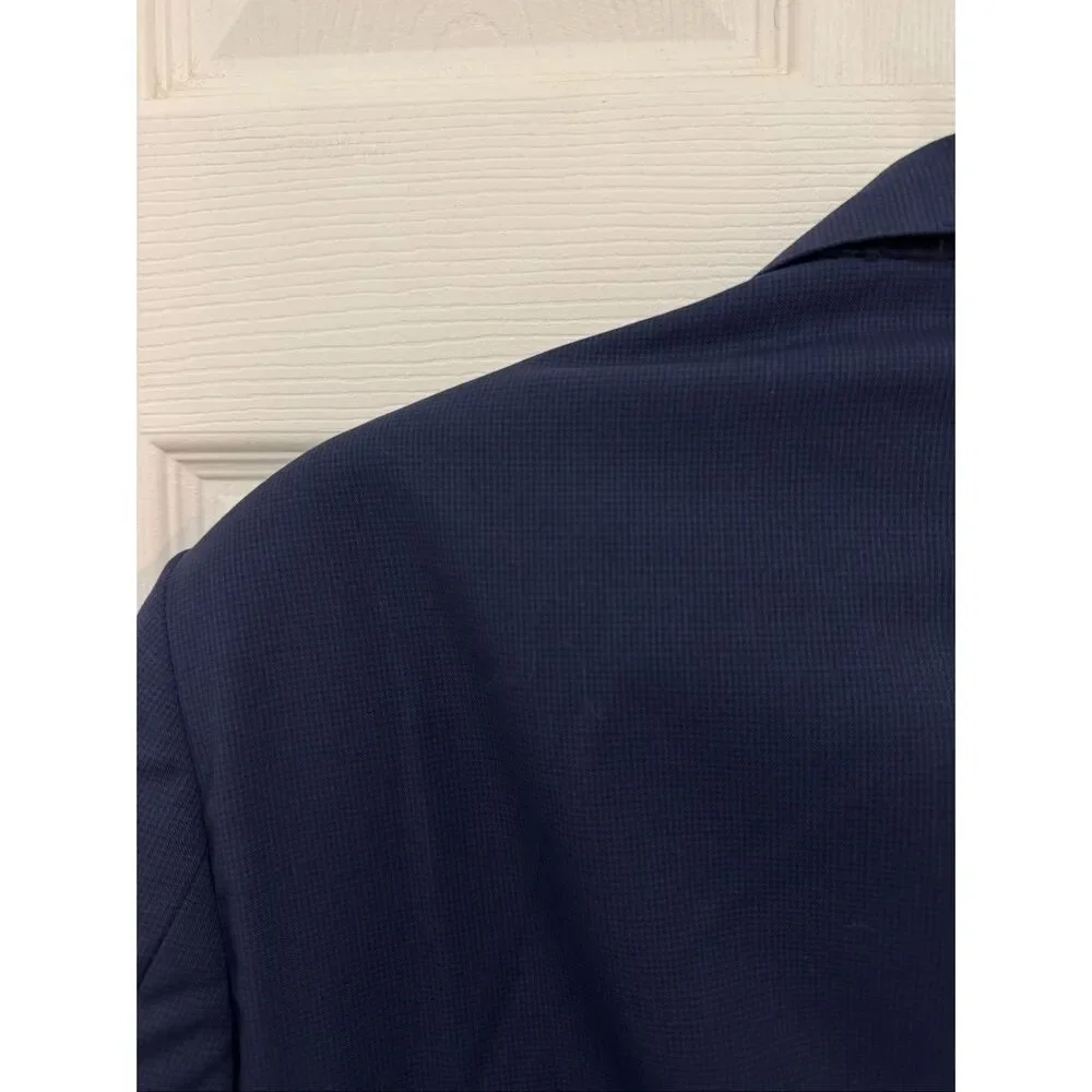 Carl Sterr Loro Piana Italy 100% Wool Navy Blue Blazer Size 38R Plaid Check